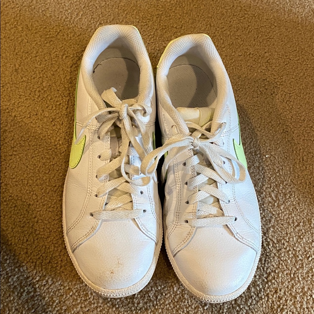 Nike White and Neon Green Women's Sneakers